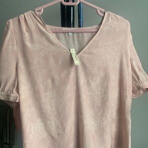 Madewell Dusty Pink V-Neck Floral Jacquard Short Sleeve Blouse